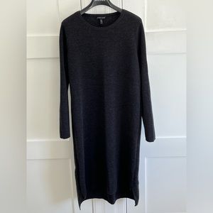 Eileen Fisher dark grey stretch wool dress, size Large, EUC